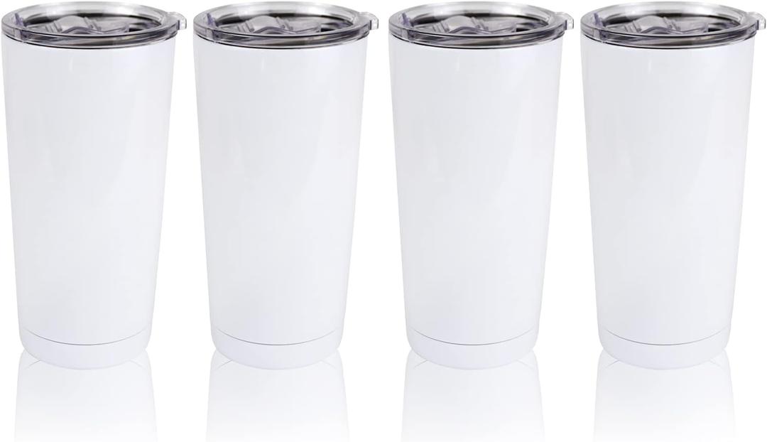 MAIKESUB 4 Pack Sublimation Blank Tumbler White 20 OZ Stainless Steel with Lid Vacuum Insulated Tumbler Double Wall Coffee Cup