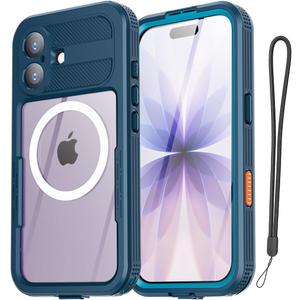 AICase Waterproof Case for iPhone 17 with MagSafe Clear Water Proof Snowproof/Dustproof/Shockproof,IP68 Certified 360 Full Body Protection Fully Sealed Underwater Cover for iPhone 17_118 (Blue)