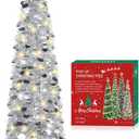 HMASYO 5 FT Pop Up Christmas Tree with Timer Lights, Silver Christmas Tinsel Tree, Collapsible Artificial Pencil Christmas Tree for Indoor Home Apartment Porch Holiday Party Decorations
