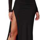KUTUMAI One Shoulder Long Sleeve Maxi Dress Split Bodycon Ruched Formal Wedding Guest Dresses for Women Fall 2025 (Medium, Black)