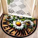 Non-Slip Rugs, Unique Flower and Welcome Language Half Round Design Door Mat, Muddy Dirt Trapping, Clean Rugs Indoor Outdoor Entry Decoration for Home, Garage, Patio