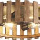 Farmhouse Flush Mount Ceiling Light, 17 Inch 4-Light Wood Close to Ceiling Light Fixture, Retro Hallway Light Fixtures Ceiling, Rustic Drum Ceiling Light for Kitchen Entry Living Room (Brown)