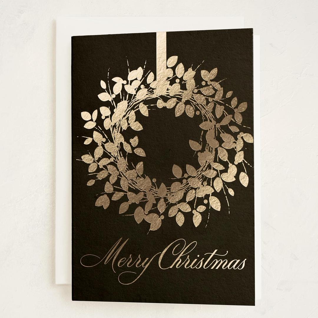 Minted Classic Wreath Christmas Cards, Folded 5x7 Holiday Greeting Cards