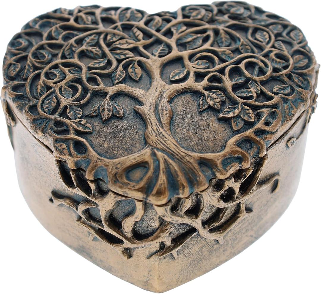 Top Brass Decorative Tree of Life/Heart Trinket Jewelry Box - Spiritual Love Celtic Art