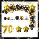 70th Birthday Decorations, Black Gold 70 Year Old Party Decorations for Women Men Backdrop Fringe Curtain Hanging Swirl Balloon Garland Banner Cake Cupcake Topper Sash 124 PCs
