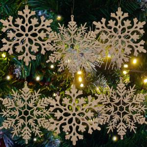 6pcs Large Champagne Gold Snowflakes Ornaments 12 Big Plastic Glitter Snowflake for Winter Indoor Outdoor Christmas Tree Window Room Decorations Giant Craft Snowflakes