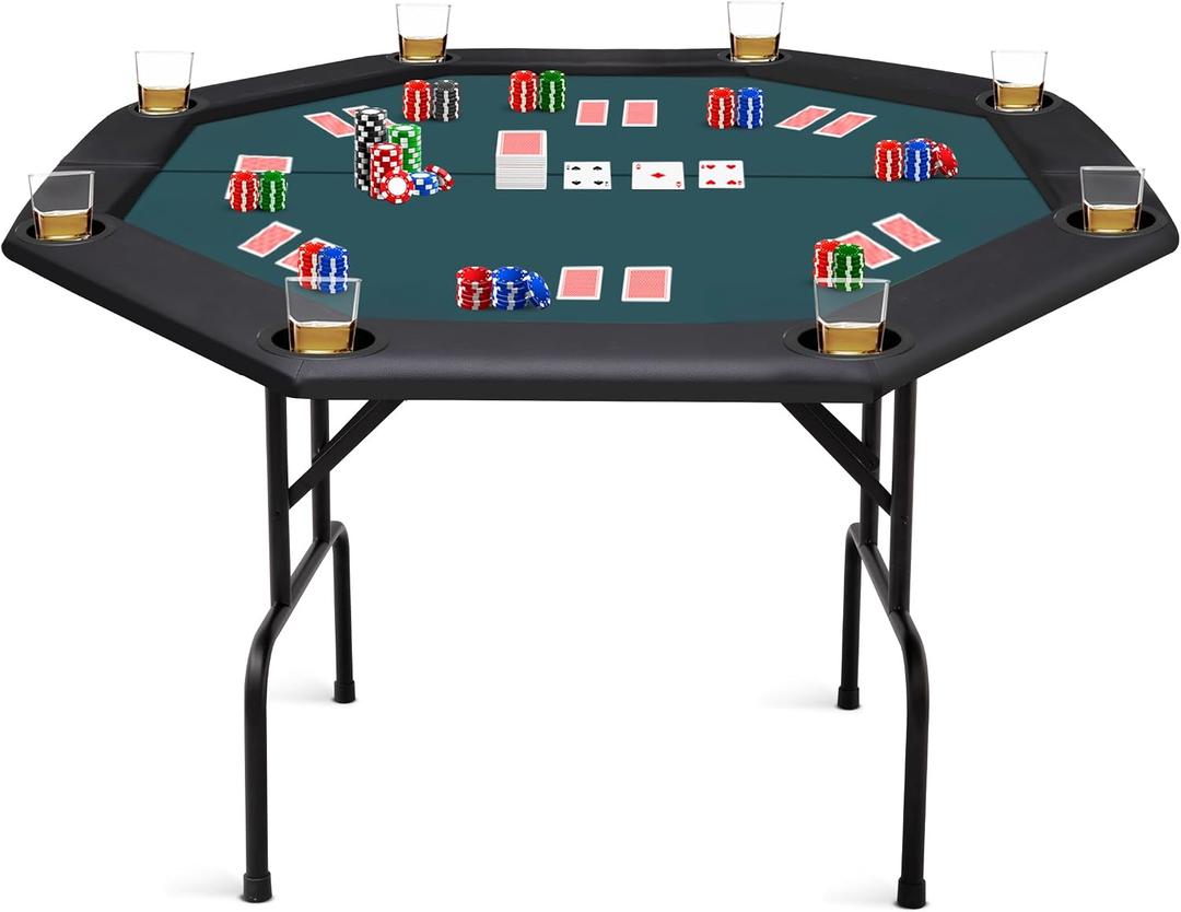 ZivPlay Poker Table Foldable Texas Holdem Poker Table Portable with Folding Legs for Card Game and Casino Gambling 8 Player Octagon, 48 inches