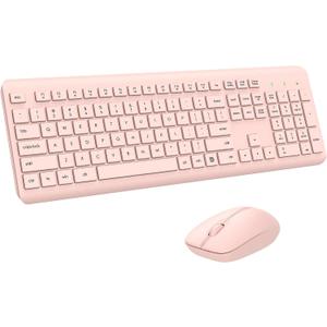 Wireless Keyboard and Mouse Combo, Full Size Silent Ergonomic Keyboard and Mouse, Long Battery Life, Optical Mouse, 2.4G LagFree Cordless Mice Keyboard for Computer, Mac, Laptop, PC, Windows(Pink)