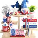 4th of July Decorations, Memorial Day Decorations, Independence Day Patriotic Tiered Tray Decor Set, 8 Pieces Fourth of July Centerpieces for Home Office Table Shelf, Red White and Blue Decorations