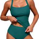 ZAFUL Women's Tankini Swimsuits Tummy Control Swimwear Two Piece Bathing Suits Swim Top with High Waisted Bottom, XL