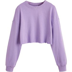 SweatyRocks Women's Casual Long Sleeve Raw Hem Pullover Crop Tops Sweatshirts (Medium, Lilac Purple)