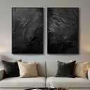Large Framed Black Abstract Wall Art Set of 2 for Living Room, Modern Minimalist Painting Print Canvas Artwork for Walls, Contemporary Luxury Trendy Wall Decor for Bedroom Office Hallway, 24x36 Inch, 24" W x 36" H x 2Pcs