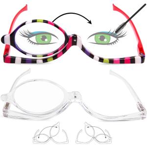 EYEGUARD Readers 2 Pack Magnifying Makeup Glasses Eye Make Up Spectacles Flip Down Lens Folding Cosmetic Womens Reading Glasses +2.50