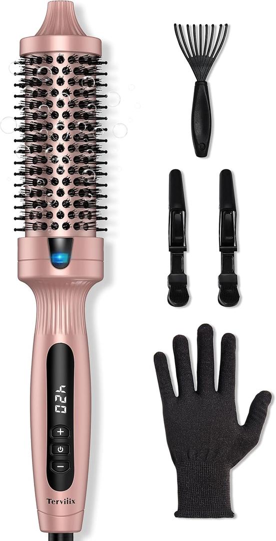 Terviiix Thermal Brush, 1.5 Inch Quick Heating Hot Brush Get Voluminous Style, Ceramic Tourmaline Ionic Heated Curling Iron, Digital Display 6 Temperatures Curling Wand, Dual Voltage,