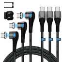 ZBF 100W USB C Magnetic Charging Cable, Right Angle Magnetic Phone Charger Cable(3 Pack, 5/5/5FT) 5A Fast Charging for MacBook Pro/Air, Pad Pro,Phone 17 16,14,13 Pro Max,MacBook Pro Pad Galaxy S22