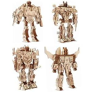 3D Wooden Robot Puzzle, 4 Piece Set Wood Crafts DIY Assembly Puzzle, Wooden Robot Model Kits, 3D Wood STEM Toys for Adults & Teens Christmas Birthday Gifts, Room Décor
