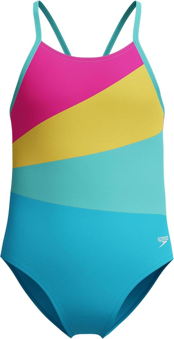Speedo Girl's Swimsuit One Piece Thin Straps (10, Radiating Picton Blue)