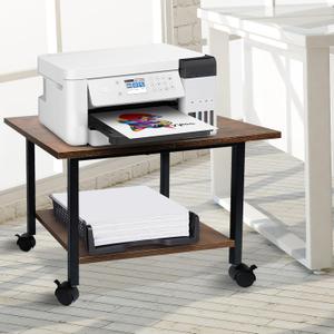 Printer Stand with Storage Shelf, Small Printer Stand for Desk Office Home, Under Desk Printer Table with Rolling Wheels, Heavy Duty Mobile Machine Cart with Shelf, Rustic Brown