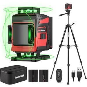 Laser Level with Tripod, 4x360 Green Line Laser Tool with Self-Leveling & Manuel Models, Remote/Touch Control, Rechargeable Battery for Picture Hanging, Tile, Home Renovation (Bag Included)