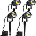 Yard Spot Lights Warm White Outdoor Spotlights, 3000K 120V LED Landscape Lights Waterproof Uplights with Spiked Stand for Yard House Lawn Front Porch US 3 Plug (4 Lights)