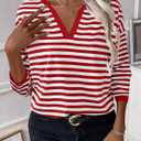 LilyCoco Womens 3/4 Length Sleeve Tops Striped Boat Neck Shirt Frenchy Cotton Tees Red Medium (Red, M)