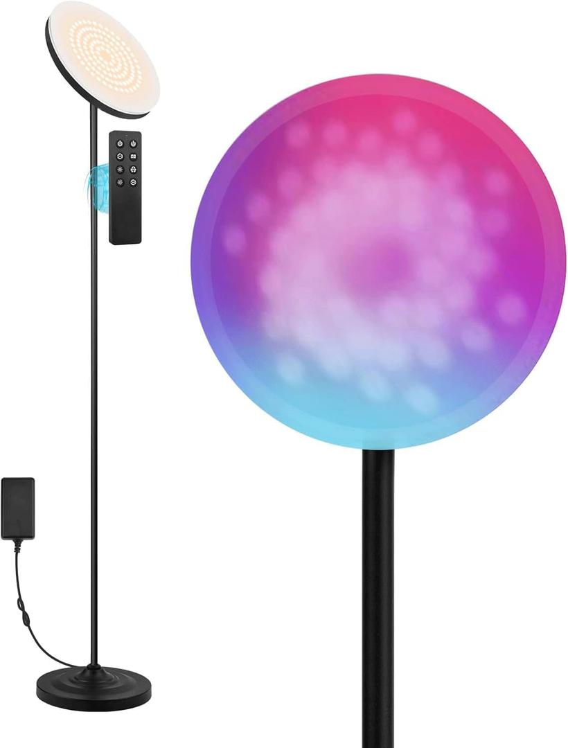 hanaking 30W/2600LM Bright Floor Lamp with Remote Control, RGB Color Changing Torchiere Floor Lamp, Stepless Adjust Color Temperatures and Brightness for Bedroom and Play Room