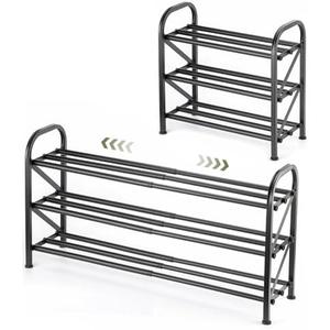 Atrastout 3-Tier Shoe Rack for Closet, 16"-33" Expandable ShoeRackAdjustable for Entryway Closet Doorway SturdyMetal, Black