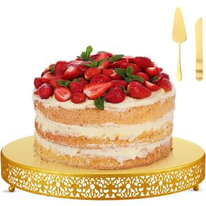 Wenqik 18 Inch Gold Cake Stand Set Metal Round Cupcake Dessert Stand with Cake Cutting, Spatula Wedding Cupcake Pastry Display Candy Holder Display for Wedding Party Birthday Baby Shower(Classic)