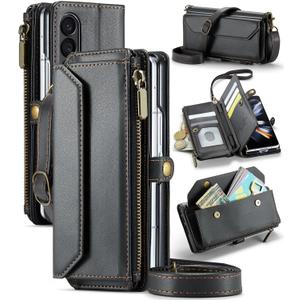 Asuwish Phone Case for Samsung Galaxy Z Fold 4 5G 2022 Zipper Wallet Cover with S Pen and Leather Flip RFID Blocking Credit Card Holder Cell Accessories ZFold4 Z4 Fold4 4Z ZFold45G Women Girls Black
