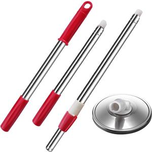 Extended Spin Mop Replacement Mop Handle, Upgraded 60-inch 360 Degrees Rotating Telescopic Replacement Mop Stick for Spin Mop Bucket Cleaning System (Stainless Steel Disc, Red)