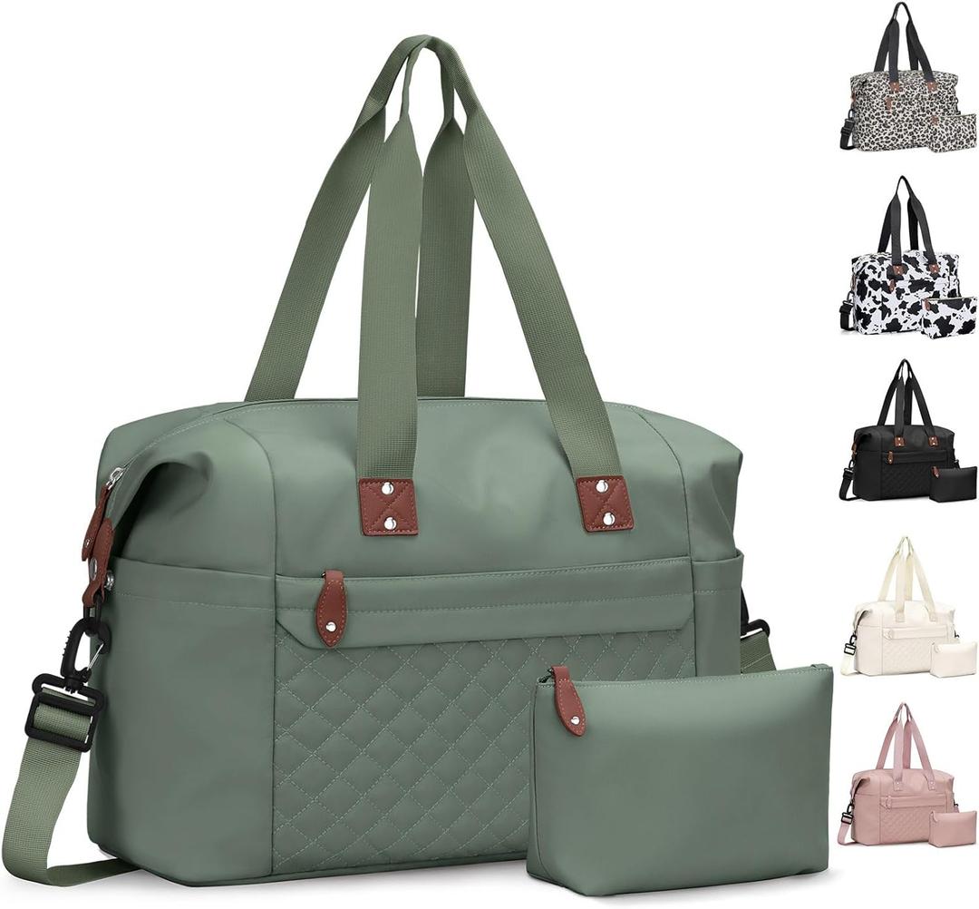 Travel Duffle Bag, Waterproof Weekender Overnight Hospital Bags for Women Men with Toiletry Bag Lightweight Carry on Personal Item Duffle Gym Bag for Travel, Airplanes, Sports (Medium, Green)