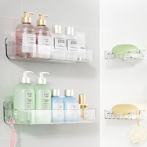 Sotfamily Clear Shower Caddy, Acrylic Wall Mounted Shower Shelves with Soap Dish & Adhesive Pads for Bathroom Organizers and Storage, No Drill Shower Caddies for Bathroom Decor