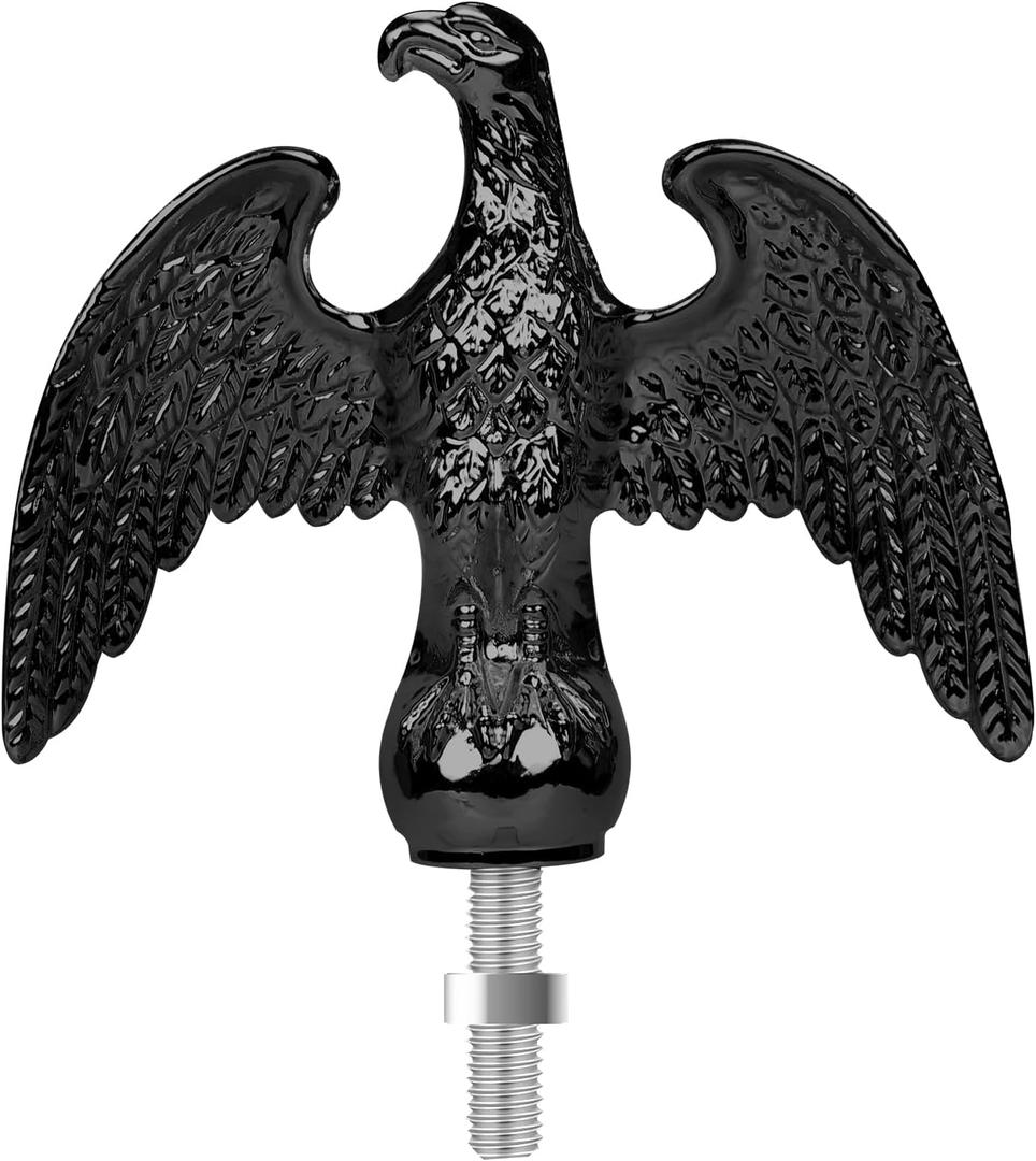 NQ Flag Pole Eagle Topper Ornament, Aluminum Alloy Eagle Finial for 20'/25'/30' Telescopic/Sectional FlagpoleBlack,7inch