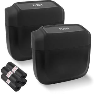 2PCS Car Trash Can with Lid + 60PCS Garbage Bags,Mini Trash Can Interior Accessories for Door/Seat/Center Console/Home/Office,Multifunctional Car Organizers and Storage (Black)