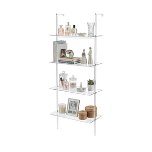 Beeveer Acrylic Ladder Bookshelf Clear Wall Mounted Book Shelf 11.6" D X 23.4" W X 59.4" H, 4 Tier Shelf Sturdy Open Display for Living Room Bathroom Office