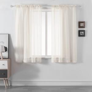 DUALIFE Ivory Sheer Curtains 54 Inch Length,Faux Linen Light Beige Semi Sheer Curtains for Living Room Bedroom Nursery Bathroom Privacy Voile Window Treatment Panels, 52 x 54 Inches, Set of 2