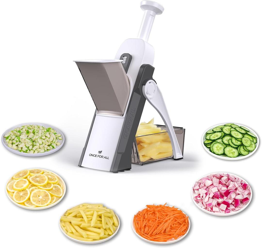 ONCE FOR ALL Safe Mandoline Slicer 5 in 1 Vegetable Chopper Food Potato Cutter, Strips Julienne Dicer Adjustable Thickness 0.1-8 mm Kitchen Chopping Artifact Fast Meal Prep (Gray) ONCE FOR ALL Safe Mandoline Slicer 5 in 1 Vegetable Chopper Food Potato Cutter, Strips Julienne Dicer Adjustable Thickness 0.1-8 mm Kitchen Chopping Artifact Fast Meal Prep (Gray)