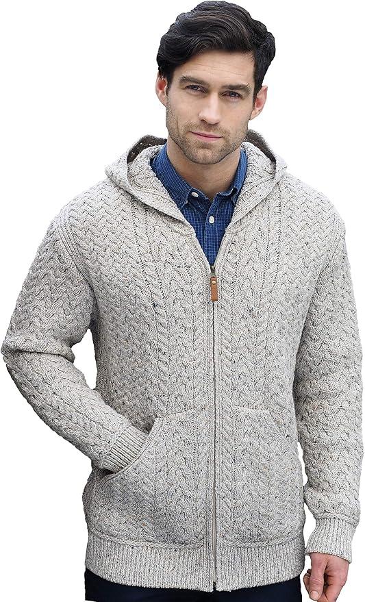 Aran Crafts Ireland Full Zip Mene Cardi, Size Large