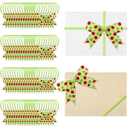 Zeyune 60 Pcs Christmas Elastic Bows 4 Inch Assorted Premade Craft Bows Soft Stretch Loops with Ribbon Knots for Christmas Gift Wrapping Party Boxes Decoration Holiday Supplies Crafts(Round Dot)