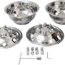 16 Inch 8 Lugs 8 Hand Holes Polished Stainless Steel Wheel Simulator Full Kits for 1992-2007 Ford E350 E450 RV Motorhome Van