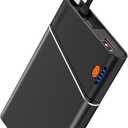 Aaoyun Portable Charger Power Bank, 10000mAh 22.5W PD Fast Charging Powerbank with Built-in USB C Cable, Slim External Phone Battery Pack for iPhone 17/16/15 Samsung S24 Android etc (Black)