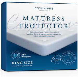 Cosy House Collection Luxury Mattress Protector - Blend of Rayon Derived from Bamboo - Master Bedroom Essentials - Ultra Soft Comfort, Stays Cool & Quiet - Premium Fitted Sheet Style (King) White