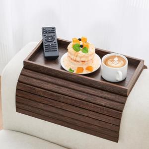 LOVYANXUE Couch Arm Tray, Anti-Falling Bamboo Sofa Arm Tray Table, Foldable & Portable Armrest Tray Cup Holder Side Table for Drinks, Coffee, Phone, Snacks, Remote