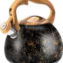 3.2Qt Whistling Tea Kettle for Stove Top, Food Grade Stainless Steel Wood Handle Teapot, Durable for Brewing Coffee, Tea, Milk, Suitable for All Heat Sources (Golden Line) (Black-5)