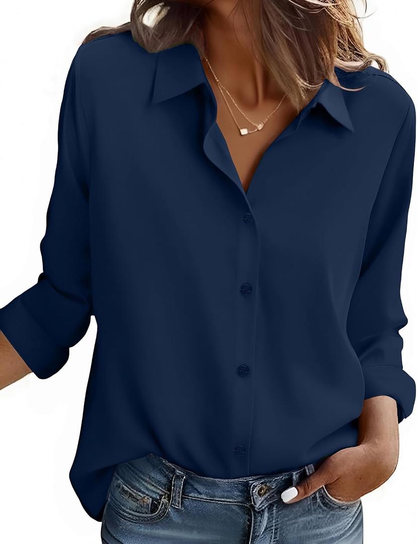 ZEAGOO Button Down Shirt for Women Long Sleeve Blouses Floral Printed Tops Business Casual Work Outfits S-XXL (XL)