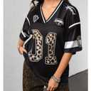 RoseSeek Women's Y2k Football Jersey Shirts V Neck Mesh Oversized Tshirts (Black, XS)