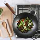 Martha Stewart Chisholm 13.5-Inch Carbon Steel Nonstick Wok, PFAS-Free Wok Pan & Flat Bottom Stir Fry Pan with Long Walnut Wood Handle & Helper Handle, Black
