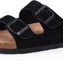 Unisex Cork Footbed Slide Sandal, Arch Support Summer Outdoor Sandals with Adjustable Buckle for Women and Men (10 Women/8.5 Men, EU Women Size 41, Black Suede)