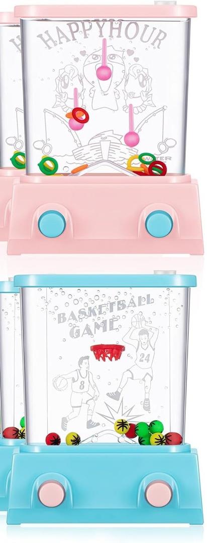 Zhanmai 2 Pcs Handheld Water Game for Kids Easter Basket Stuffers Mini Arcade Water Ring Toss and Basketball Hoop Toy Retro 80s 90s Games for Birthday Gifts Goodie Bag Classroom Rewards (Macaroon, Blue, Pink)