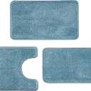 WCBSTT 3 Pieces Luxury Bathroom Rug Set with UShaped Toilet Rug, NonSlip Rubber Bottom, Thick Microfiber Fluffy Plush, Water Absorption, Quick Dry, Ultra Soft, Bath Mats for Bathroom, Tub(Sky Blue)